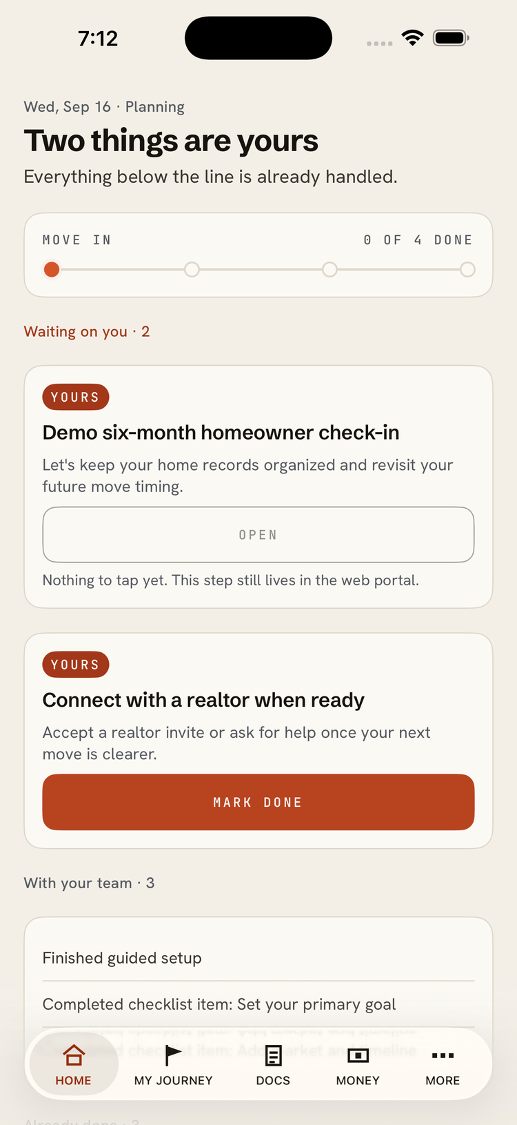 Journey - Home app on a phone